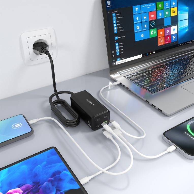 CARGADOR GAN AISENS SOBREMESA 100W 3XUSB-C PD3.0 QC4.0 QC5.0 USB-A QC3.0 - detalle