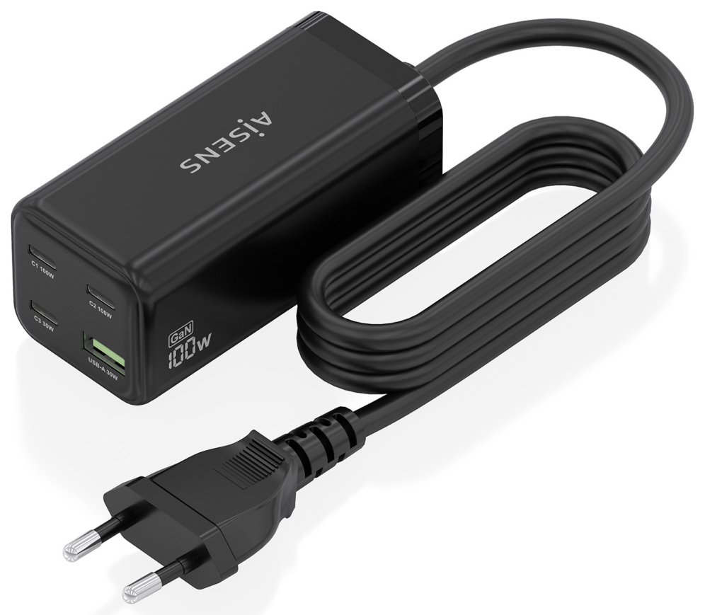 CARGADOR GAN AISENS SOBREMESA 100W 3XUSB-C PD3.0 QC4.0 QC5.0 USB-A QC3.0 - detalle