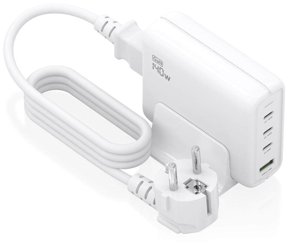 AISENS Cargador Sobremesa GaN 140W. 3x USB-C PD3.1 QC4.0 QC5.0. 1x USB-A QC3.0. Blanco