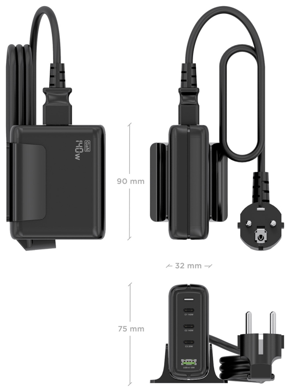 CARGADOR GAN AISENS SOBREMESA 140W 3XUSB-C PD3.1 QC4.0 QC5.0 USB-A QC3.0 - detalle