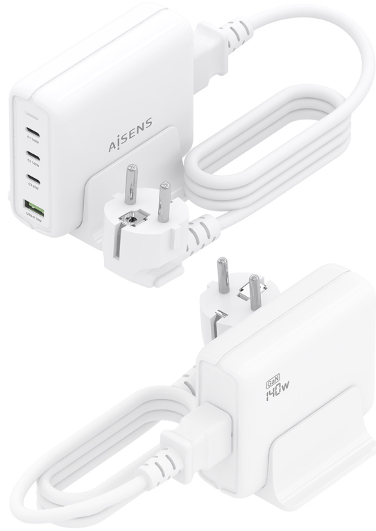 CARGADOR GAN AISENS SOBREMESA 140W 3XUSB-C PD3.1 QC4.0 QC5.0 USB-A QC3.0 - detalle