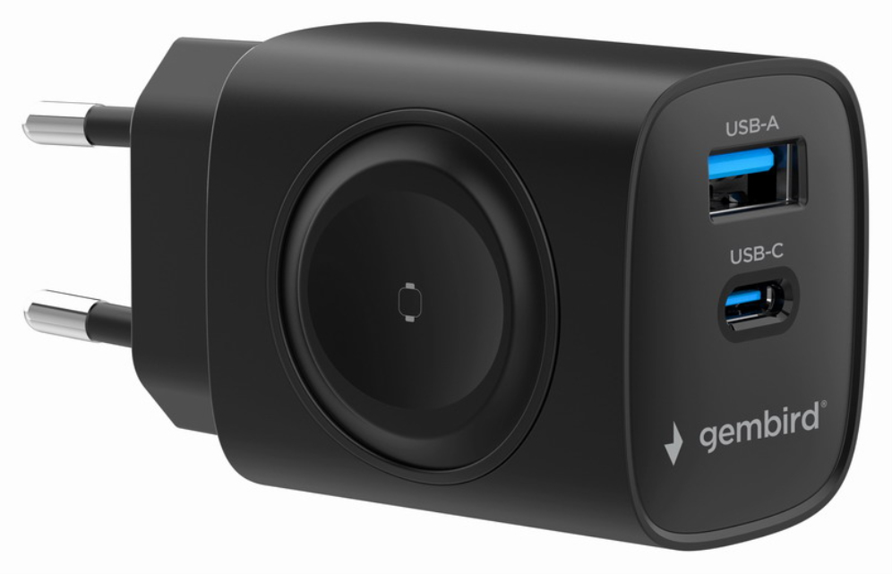 CARGADOR GEMBIRD 2-1 USB CARGA RAPIDA + APPLE WATCH NEGRO