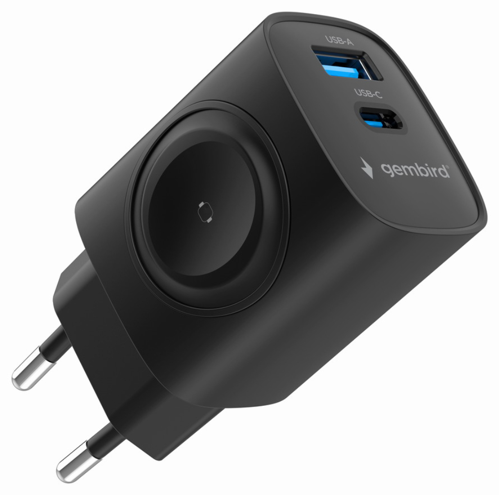 CARGADOR GEMBIRD 2-1 USB CARGA RAPIDA + APPLE WATCH NEGRO - detalle