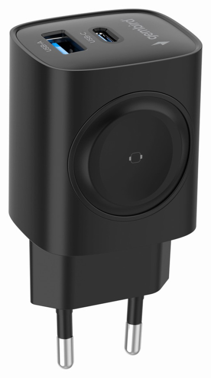 CARGADOR GEMBIRD 2-1 USB CARGA RAPIDA + APPLE WATCH NEGRO - detalle