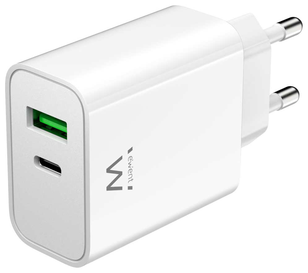 CARGADOR MOVIL EWENT CARGA RAPIDA PUERTOS USB-C Y USB-A 30W BLANCO