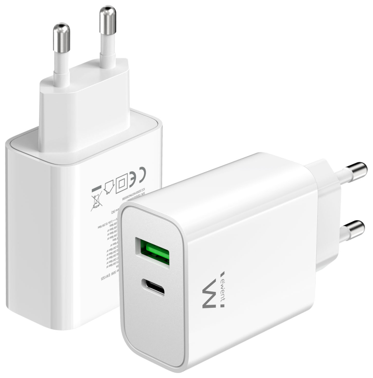 CARGADOR MOVIL EWENT CARGA RAPIDA PUERTOS USB-C Y USB-A 30W BLANCO - detalle