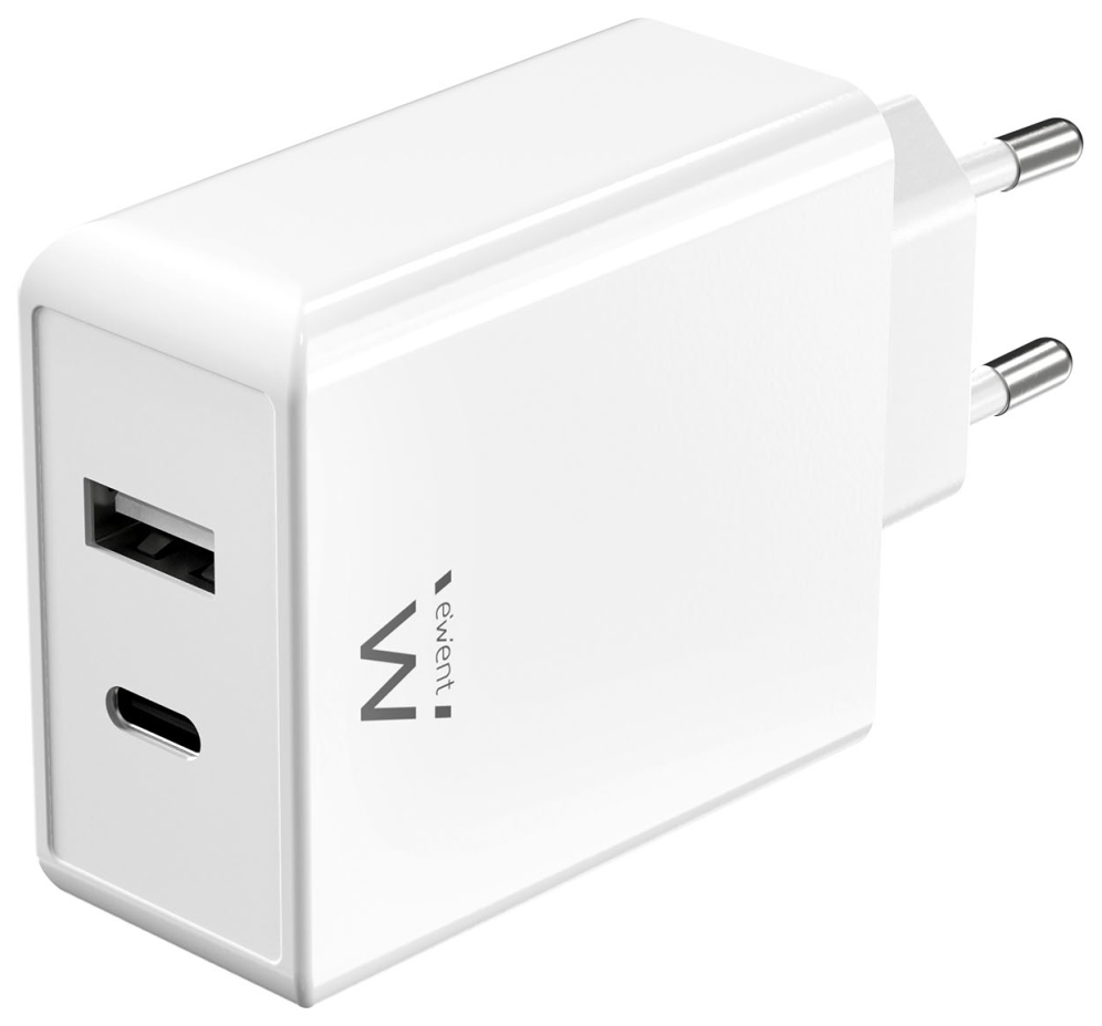 CARGADOR MOVIL EWENT CARGA RAPIDA PUERTOS USB-C Y USB-A 45W BLANCO