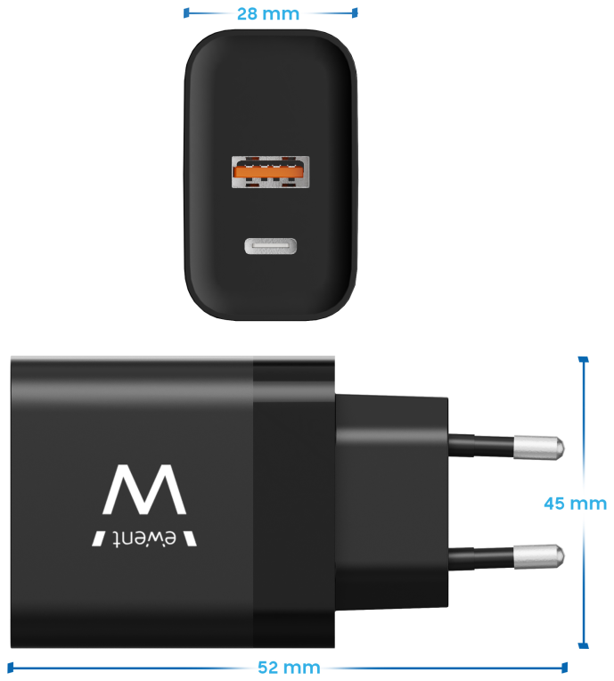 CARGADOR MOVIL EWENT RAPIDO USB-C/A 45W - detalle