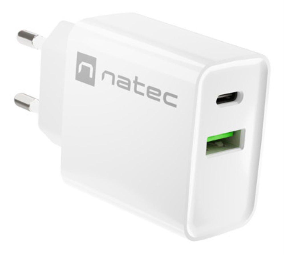 CARGADOR NATEC RIBERA 20W 1XUSB-A + 1XUSB-C PD3.0 QC3.0 BLANCO - detalle