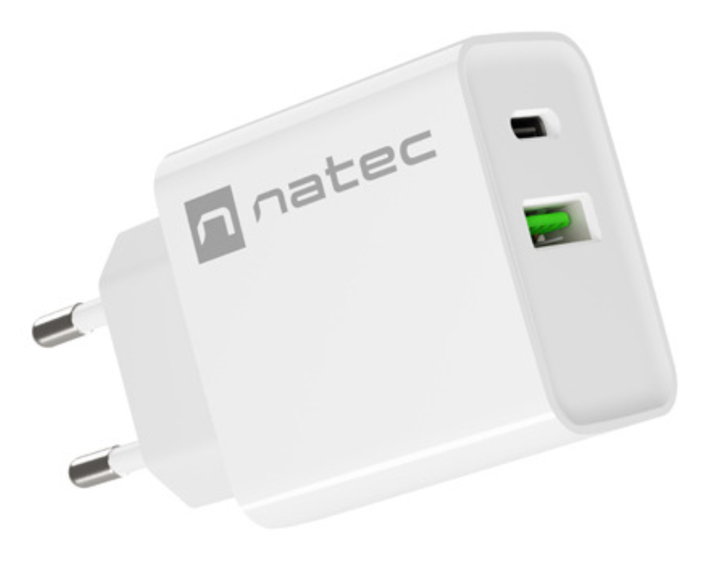 CARGADOR NATEC RIBERA 20W 1XUSB-A + 1XUSB-C PD3.0 QC3.0 BLANCO