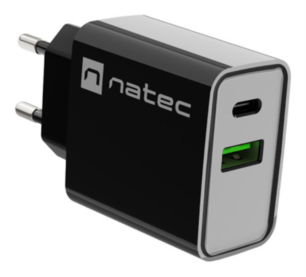 CARGADOR NATEC RIBERA 20W 1XUSB-A + 1XUSB-C PD3.0 QC3.0 NEGRO - detalle