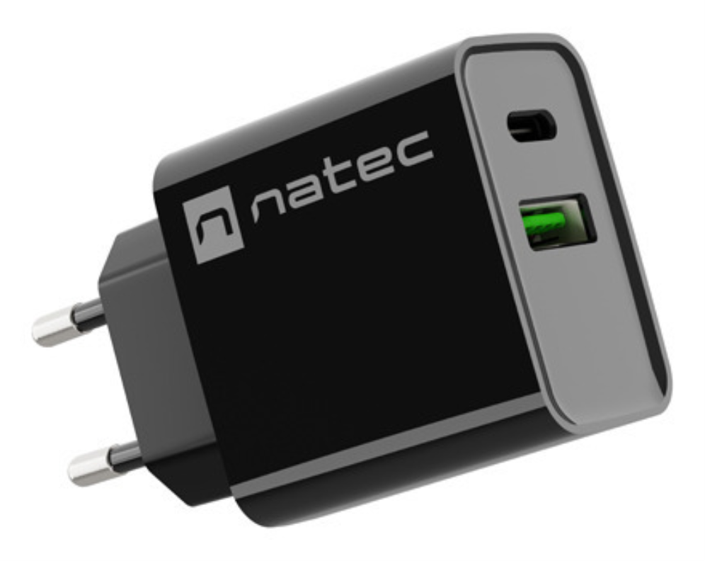 CARGADOR NATEC RIBERA 20W 1XUSB-A + 1XUSB-C PD3.0 QC3.0 NEGRO