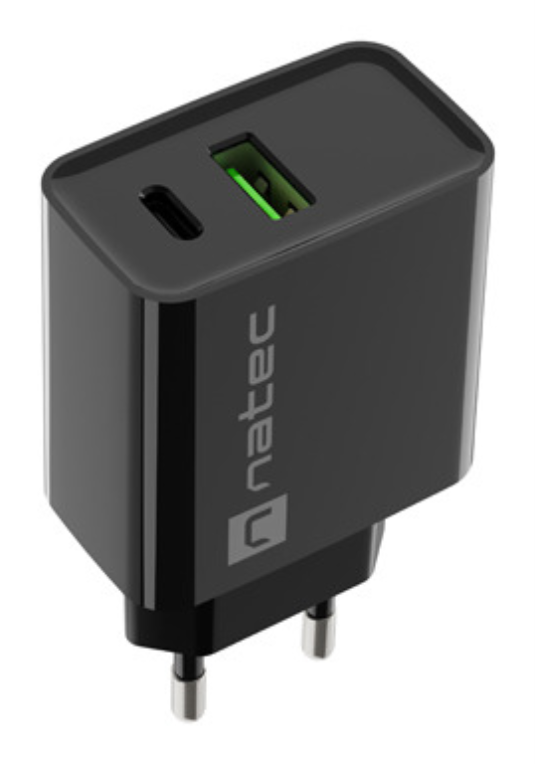 CARGADOR NATEC RIBERA 20W 1XUSB-A + 1XUSB-C PD3.0 QC3.0 NEGRO - detalle