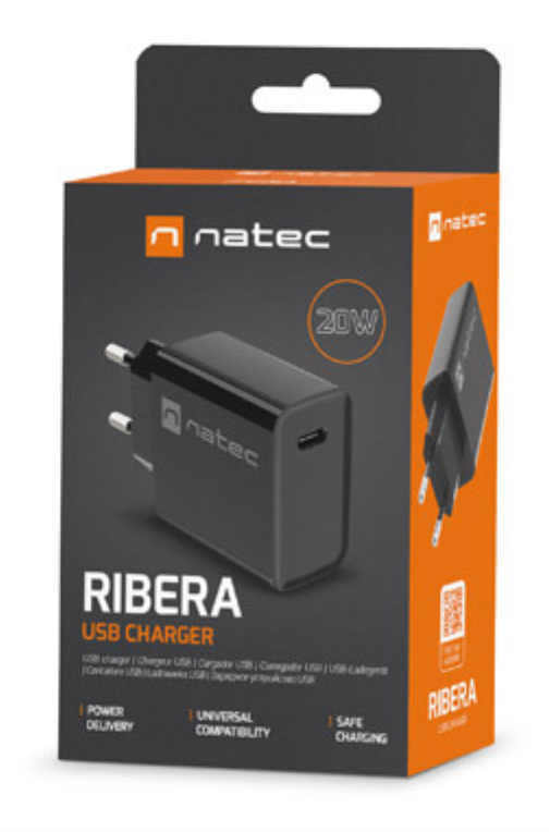 CARGADOR NATEC RIBERA 20W 1XUSB-C PD3.0 QC3.0 NEGRO - detalle