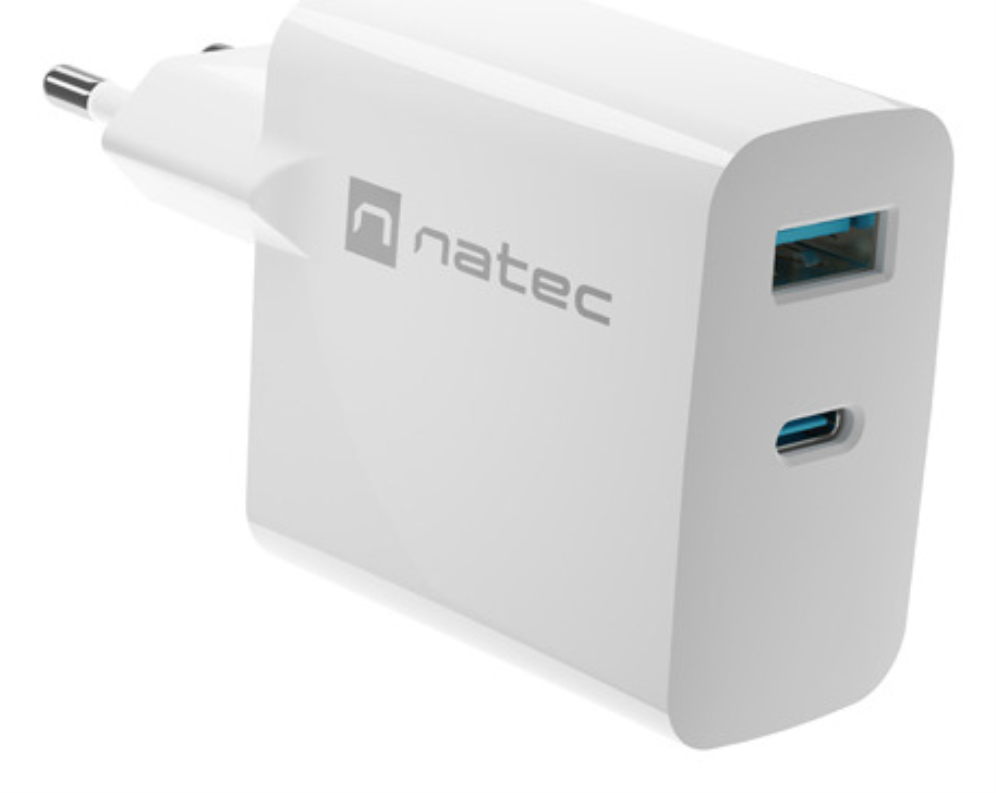 CARGADOR NATEC RIBERA GAN 45W PD3.0 QC3.0 1XUSB-A + 1XUSB-C BLANCO - detalle