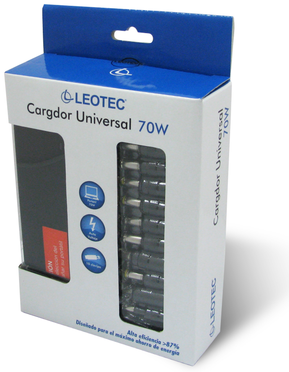 CARGADOR PARA PORTATIL AUTOMATICO UNIVERSAL LEOTEC 70W NEGRO - detalle
