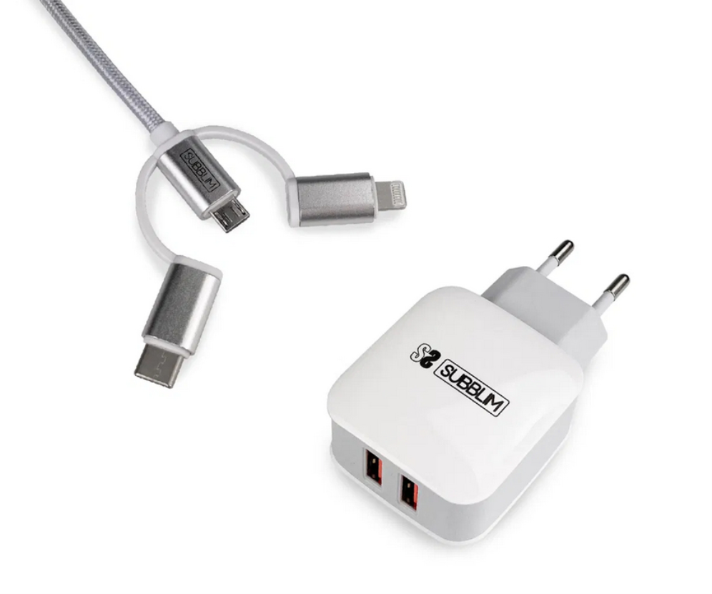 SUBBLIM SUB-CHG-1ZWC01 cargador de dispositivo móvil Universal Plata. Blanco Corriente alterna Carga rápida Interior