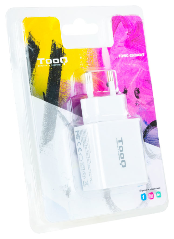 CARGADOR PARED TOOQ USB-C/PD 20W, USB-A/QC 18W BLANCO - detalle