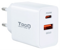 CARGADOR PARED TOOQ USB-C/PD 20W, USB-A/QC 18W BLANCO