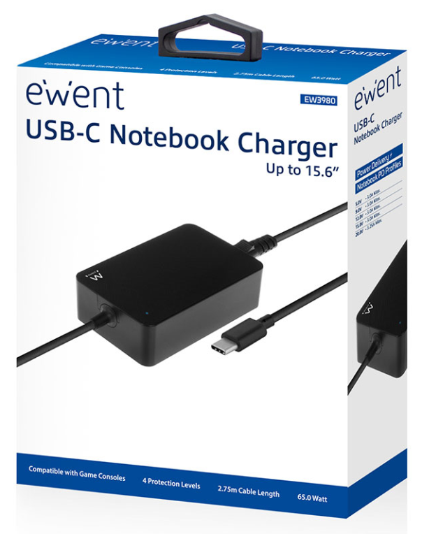 CARGADOR PORTATIL EWENT USB-C 65W NEGRO - detalle
