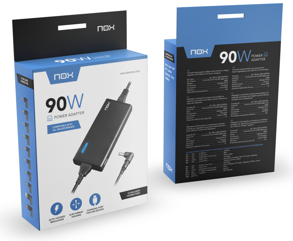 CARGADOR PORTATIL UNIVERSAL NOX 90W USB - detalle