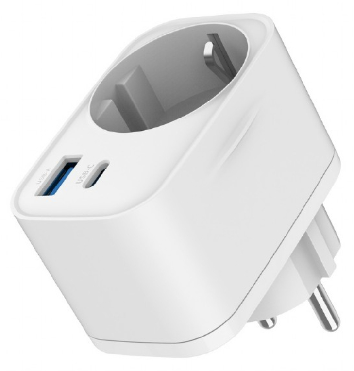 CARGADOR RAPIDO GEMBIRD USB DE 2 PUERTOS CON TOMA DE CA DE PASO 20 W BLANCO - detalle