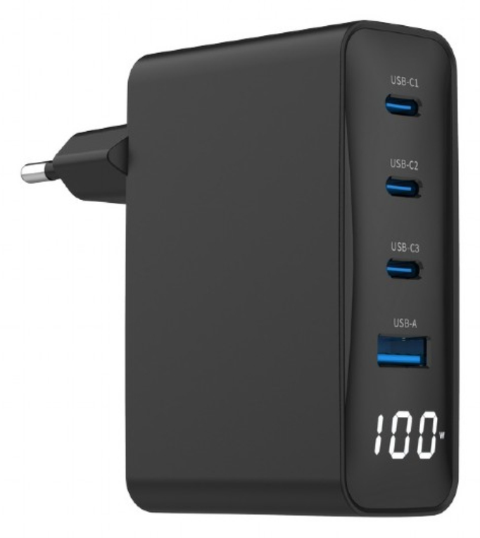 CARGADOR RAPIDO GEMBIRD USB GAN DE 4 PUERTOS 100 W LCD NEGRO