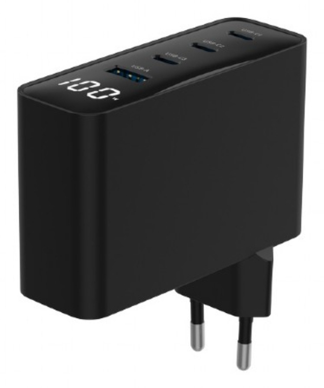 CARGADOR RAPIDO GEMBIRD USB GAN DE 4 PUERTOS 100 W LCD NEGRO - detalle
