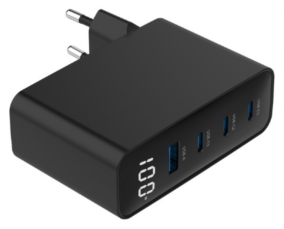 CARGADOR RAPIDO GEMBIRD USB GAN DE 4 PUERTOS 100 W LCD NEGRO - detalle
