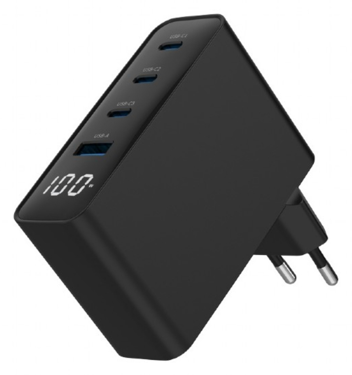 CARGADOR RAPIDO GEMBIRD USB GAN DE 4 PUERTOS 100 W LCD NEGRO - detalle