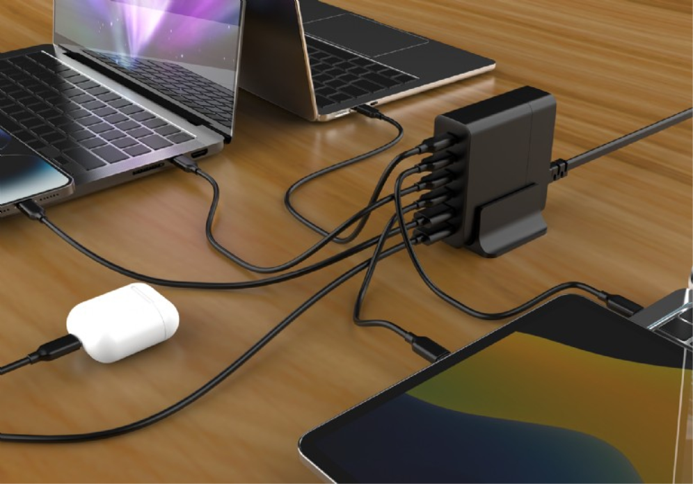 CARGADOR RAPIDO GEMBIRD USB GAN DE 6 PUERTOS 75 W NEGRO - detalle