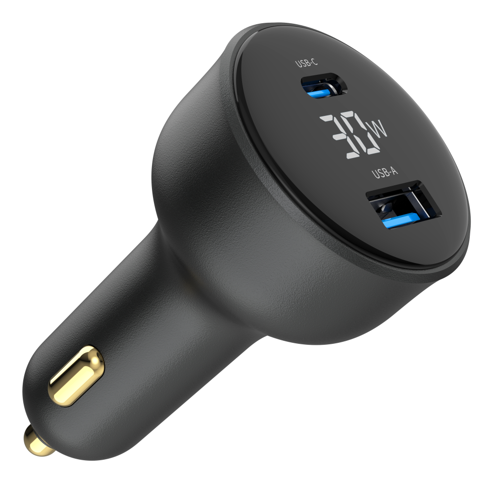 CARGADOR RAPIDO PARA COCHE GEMBIRD USB DE 2 PUERTOS, TIPO C PD, LCD, 30 W,NEGRO - detalle