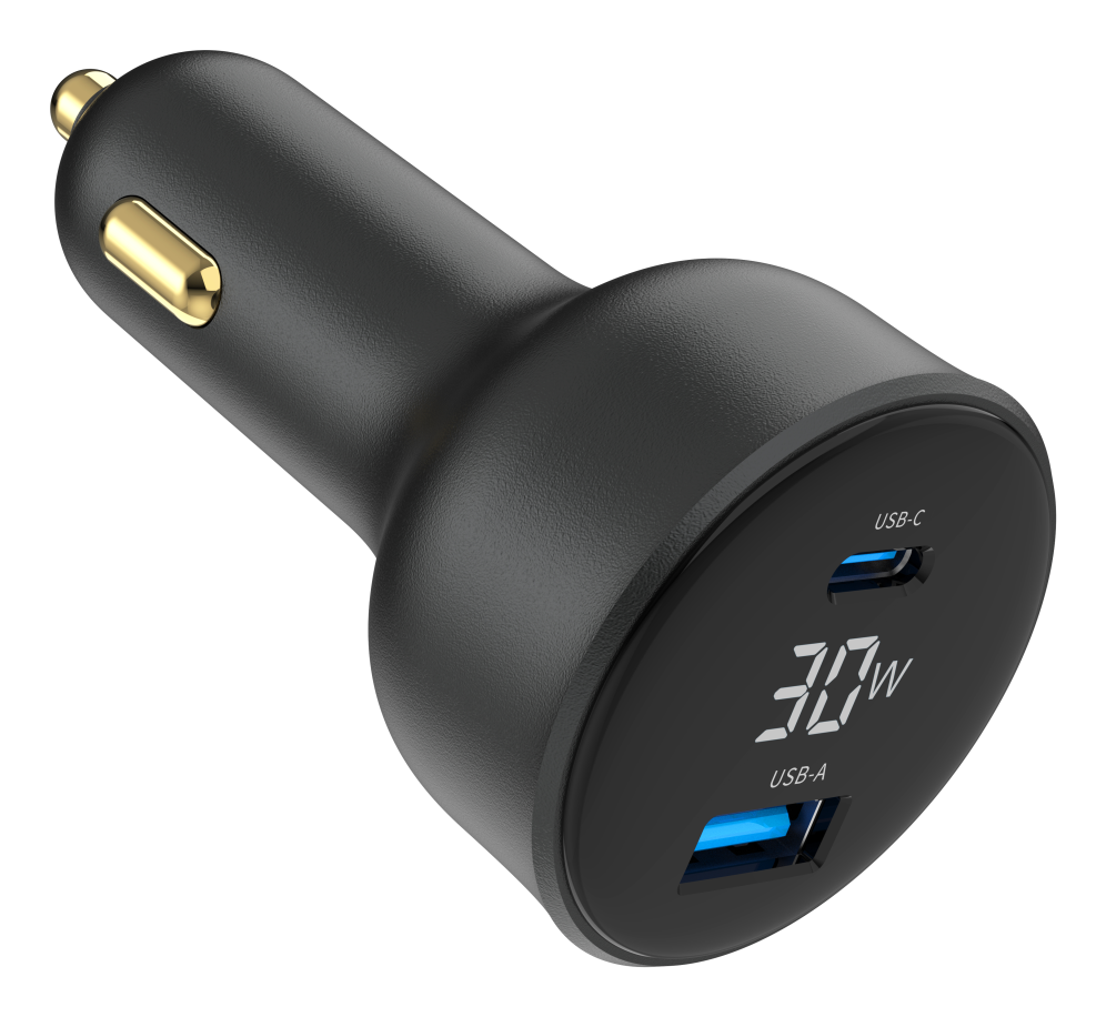 CARGADOR RAPIDO PARA COCHE GEMBIRD USB DE 2 PUERTOS, TIPO C PD, LCD, 30 W,NEGRO - detalle