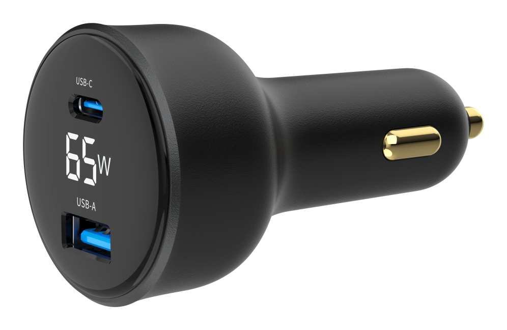 CARGADOR RAPIDO PARA COCHE GEMBIRD USB DE 2 PUERTOS, TIPO C PD, LCD, 65 W,NEGRO - detalle