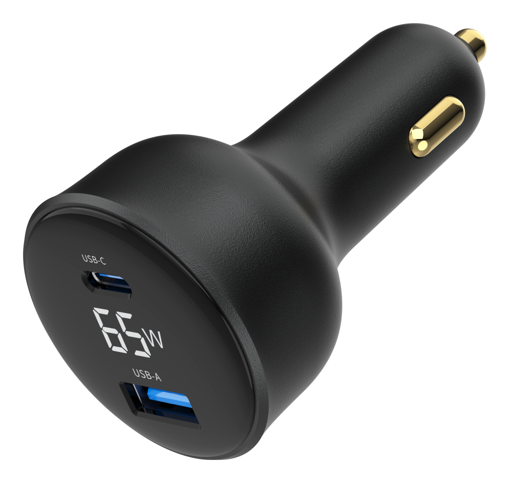 CARGADOR RAPIDO PARA COCHE GEMBIRD USB DE 2 PUERTOS, TIPO C PD, LCD, 65 W,NEGRO - detalle