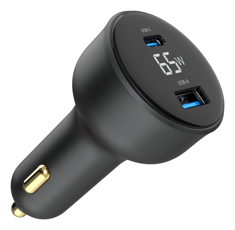 CARGADOR RAPIDO PARA COCHE GEMBIRD USB DE 2 PUERTOS, TIPO C PD, LCD, 65 W,NEGRO - detalle
