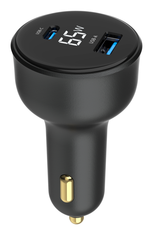 CARGADOR RAPIDO PARA COCHE GEMBIRD USB DE 2 PUERTOS, TIPO C PD, LCD, 65 W,NEGRO - detalle
