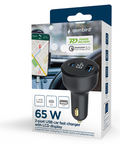 CARGADOR RAPIDO PARA COCHE GEMBIRD USB DE 2 PUERTOS, TIPO C PD, LCD, 65 W,NEGRO