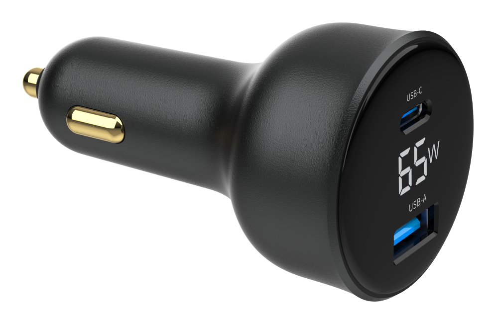 CARGADOR RAPIDO PARA COCHE GEMBIRD USB DE 2 PUERTOS, TIPO C PD, LCD, 65 W,NEGRO - detalle
