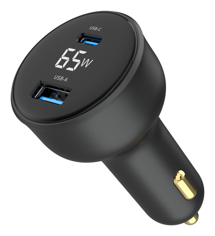 CARGADOR RAPIDO PARA COCHE GEMBIRD USB DE 2 PUERTOS, TIPO C PD, LCD, 65 W,NEGRO - detalle