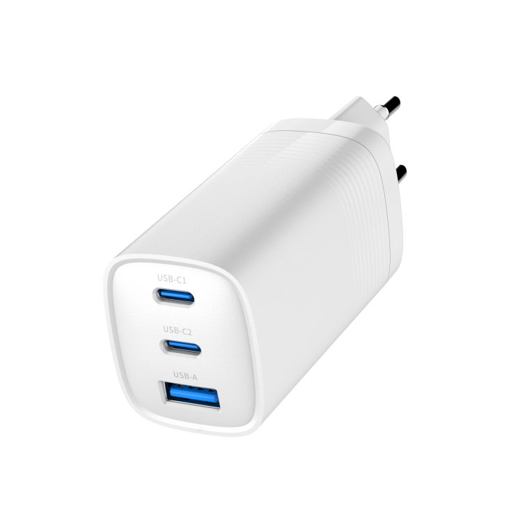 CARGADOR RAPIDO USB GEMBIRD POWER DELIVERY GAN DE 3 PUERTOS Y 65 W, BLANCO - detalle