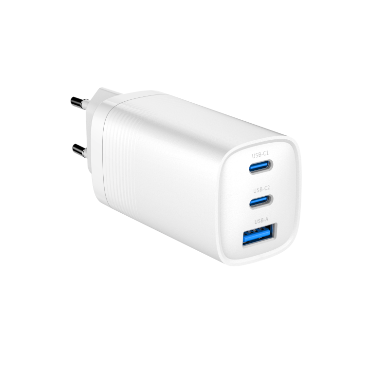 CARGADOR RAPIDO USB GEMBIRD POWER DELIVERY GAN DE 3 PUERTOS Y 65 W, BLANCO - detalle