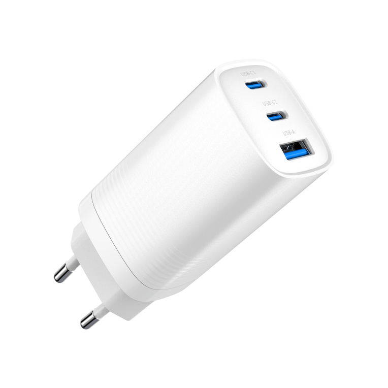 CARGADOR RAPIDO USB GEMBIRD POWER DELIVERY GAN DE 3 PUERTOS Y 65 W, BLANCO - detalle