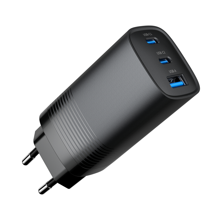 CARGADOR RAPIDO USB GEMBIRD POWER DELIVERY GAN DE 3 PUERTOS Y 65 W, NEGRO - detalle