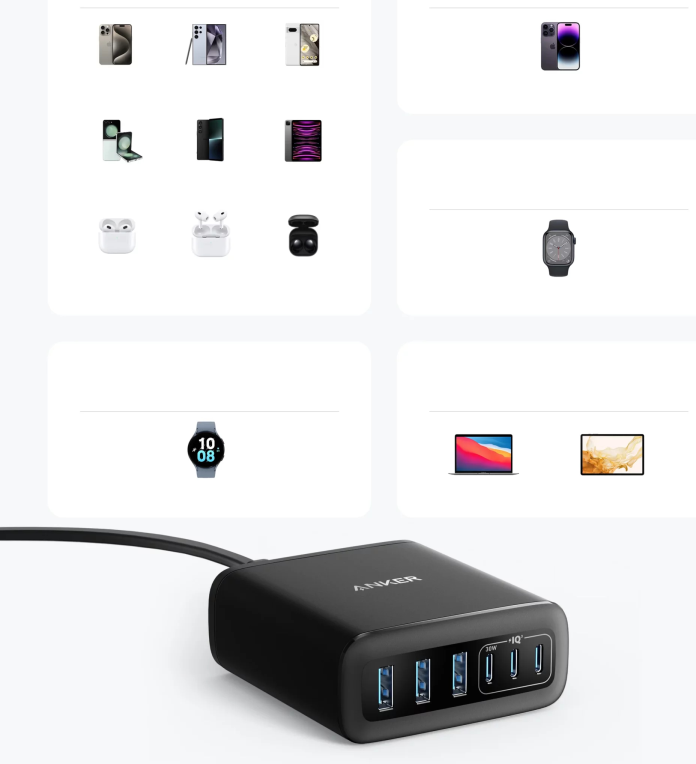CARGADOR SOBREMESA ANKER DE ESCRITORIO 112W 6 PUERTOS NEGRO - detalle