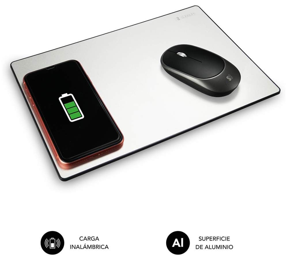 CARGADOR SUBBLIM MOUSEPAD WIRELESS CHARGER ALUMINUM SILVER 10W