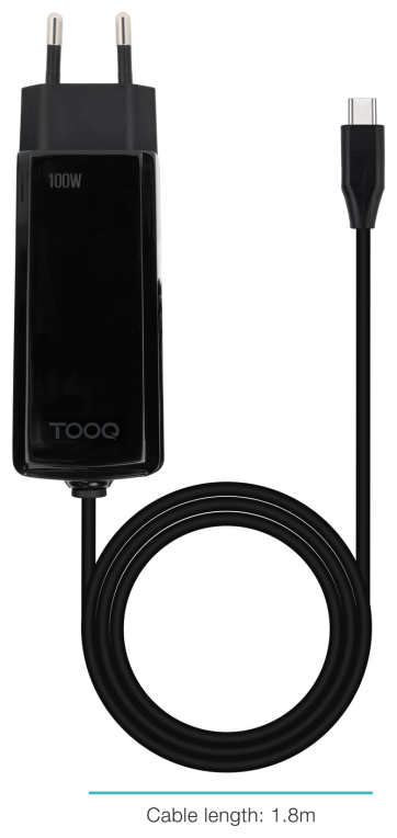 CARGADOR TOOQ PORTATIL GAN USB-C PD 100W CUBICO NEGRO - detalle