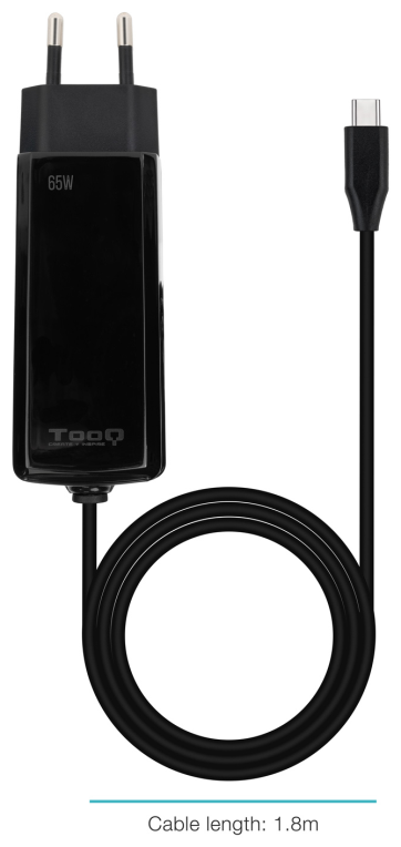 CARGADOR TOOQ PORTATIL GAN USB-C PD 65W CUBICO NEGRO - detalle