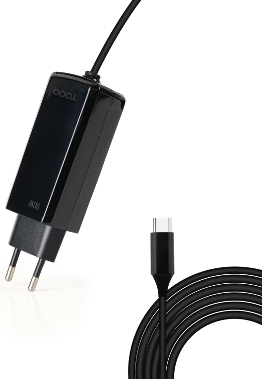 CARGADOR TOOQ PORTATIL GAN USB-C PD 90W CUBICO NEGRO