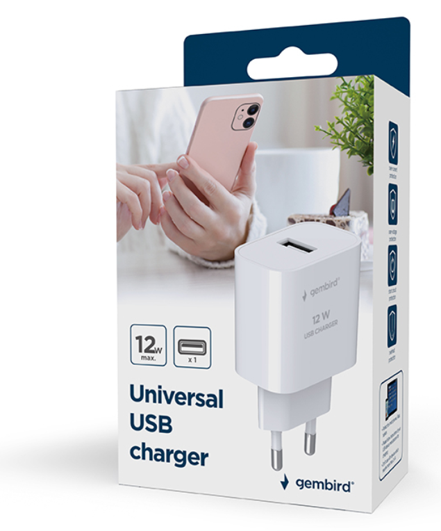 CARGADOR UNIVERSAL GEMBIRD USB 2.1 A NEGRO - detalle
